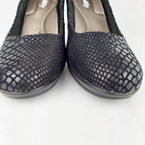 PICCADILLY stiletto heeled shoes snake style black leather made in Brazil sz 7.5 - Picture 5 of 11